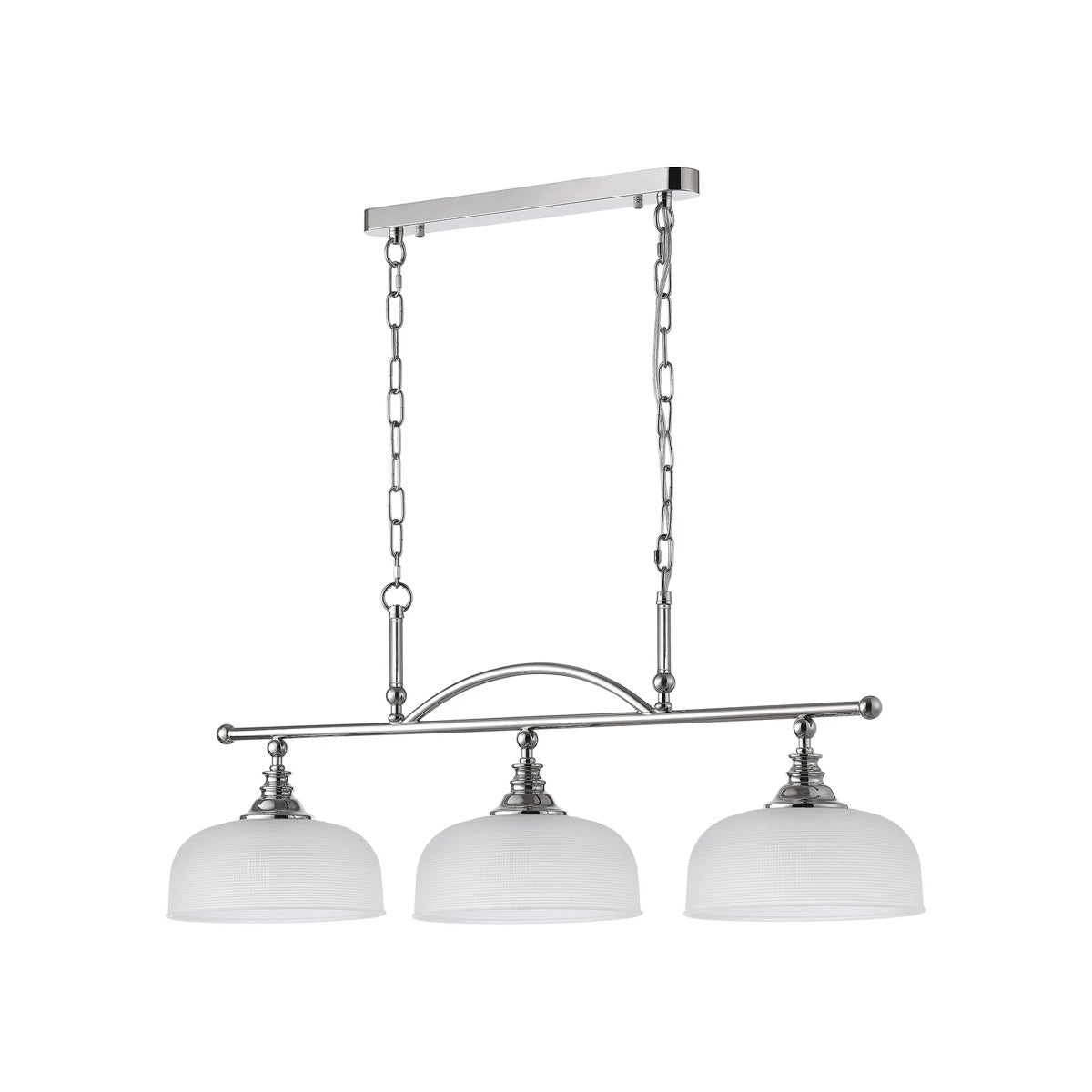 Regent Lourdes 3 Light 990mm Semi Flush / Pendant Bar - Polished Nickel / Frosted