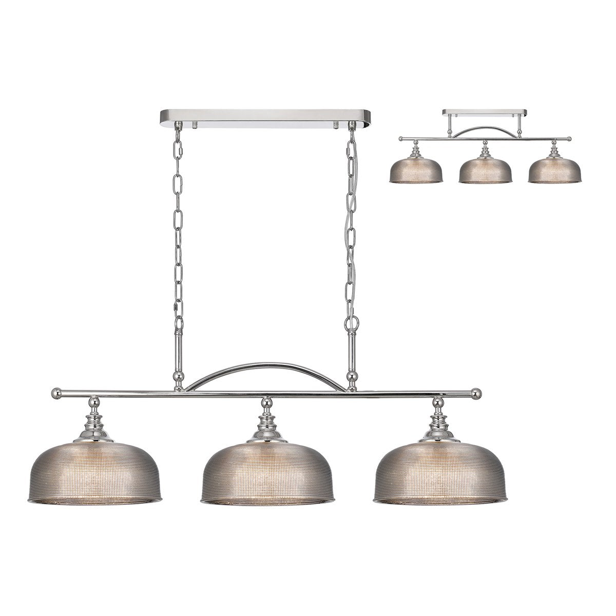Regent Lourdes 3 Light 990mm Semi Flush / Pendant Bar - Polished Nickel / Smoke