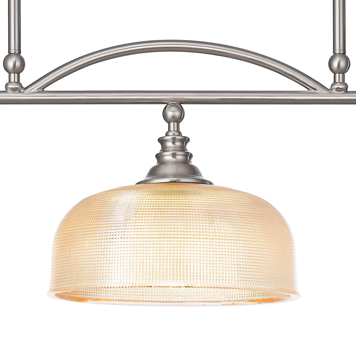Regent Lourdes 3 Light 990mm Semi Flush / Pendant Bar - Satin Nickel / Amber