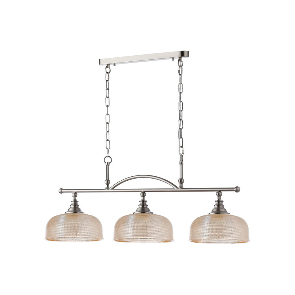 Regent Lourdes 3 Light 990mm Semi Flush / Pendant Bar - Satin Nickel / Amber
