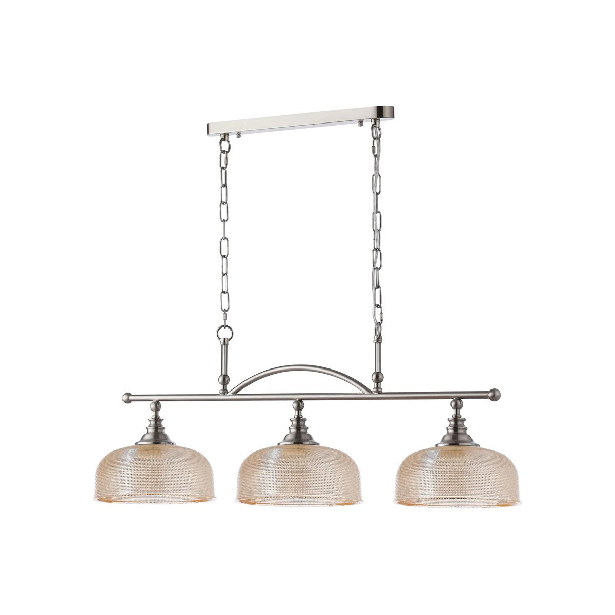Regent Lourdes 3 Light 990mm Semi Flush / Pendant Bar - Satin Nickel / Amber