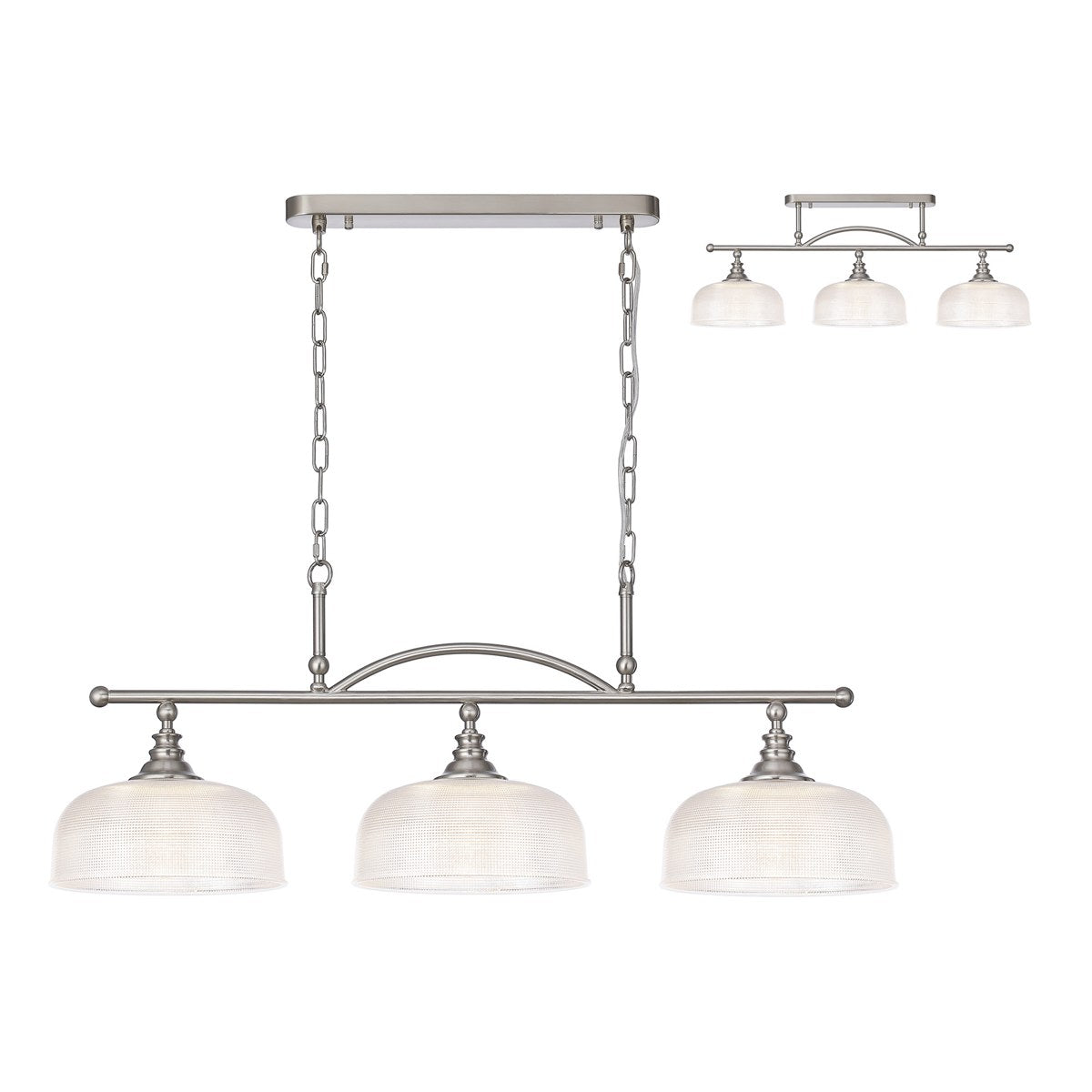 Regent Lourdes 3 Light 990mm Semi Flush / Pendant Bar - Satin Nickel / Clear
