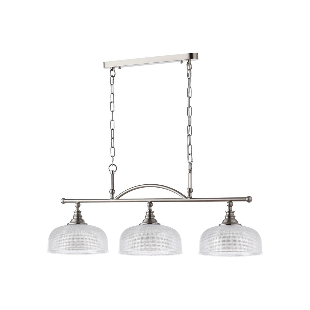Regent Lourdes 3 Light 990mm Semi Flush / Pendant Bar - Satin Nickel / Clear