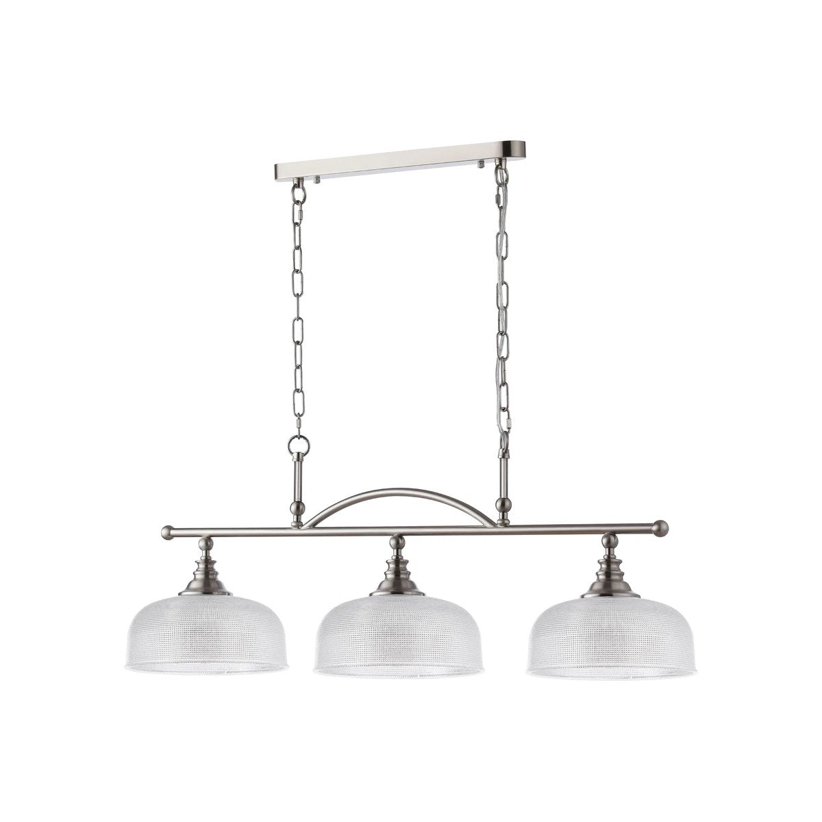 Regent Lourdes 3 Light 990mm Semi Flush / Pendant Bar - Satin Nickel / Clear