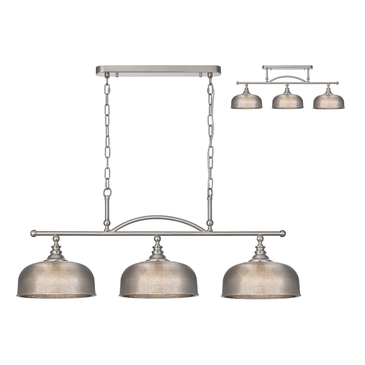Regent Lourdes 3 Light 990mm Semi Flush / Pendant Bar - Satin Nickel / Smoke