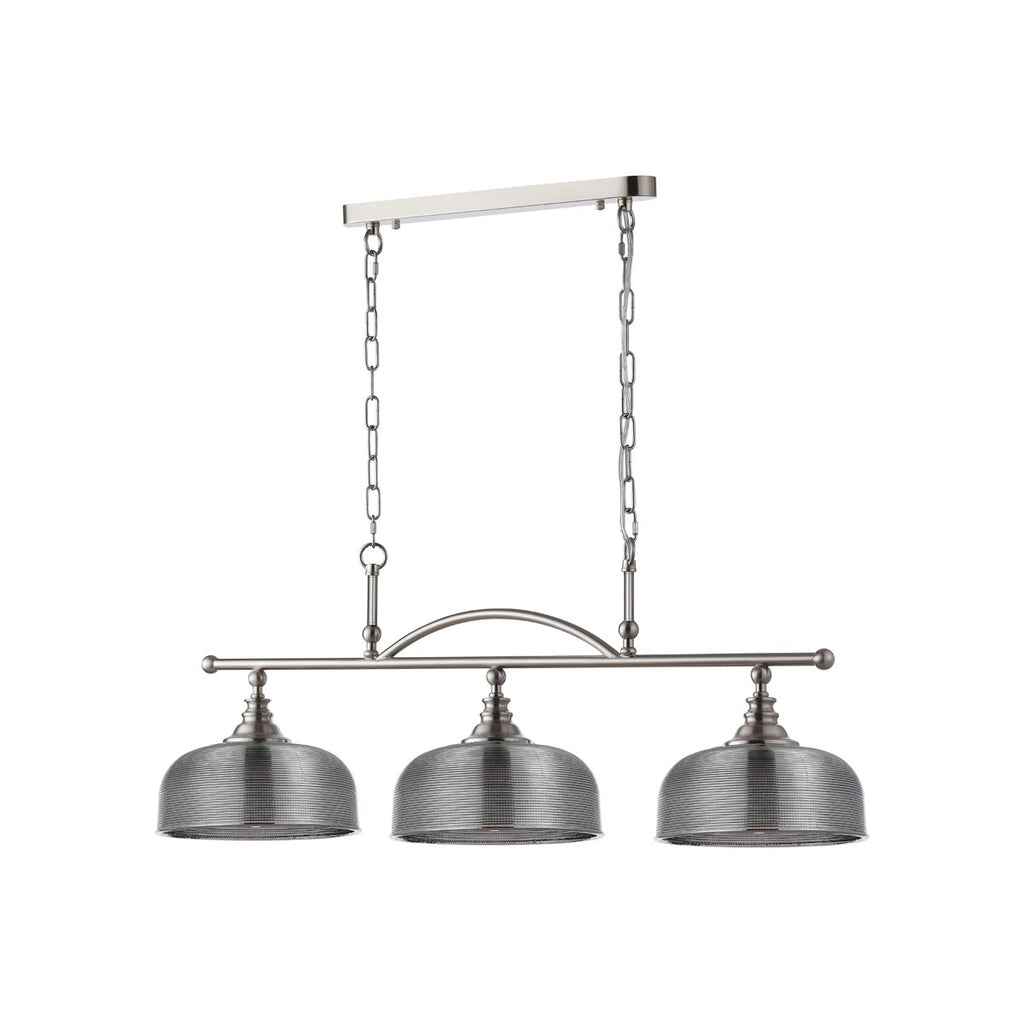 Regent Lourdes 3 Light 990mm Semi Flush / Pendant Bar - Satin Nickel / Smoke
