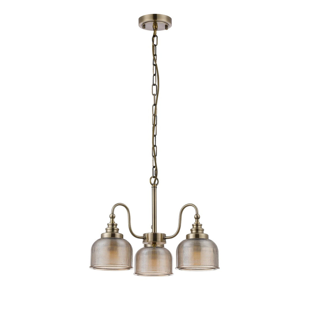 Regent Lourdes 3 Light Semi Flush Pendant 470mm - Antique Brass / Amber