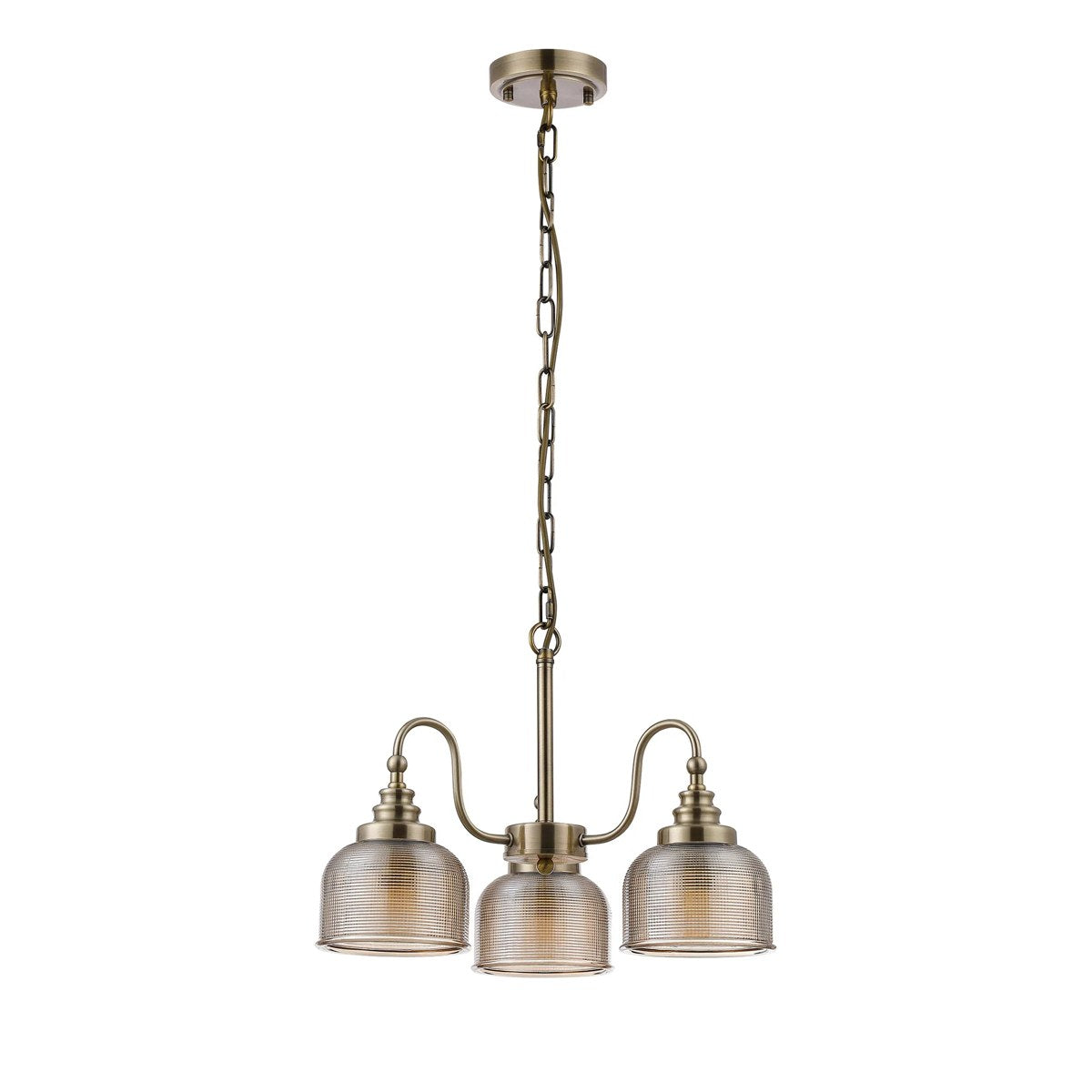 Regent Lourdes 3 Light Semi Flush Pendant 470mm - Antique Brass / Amber