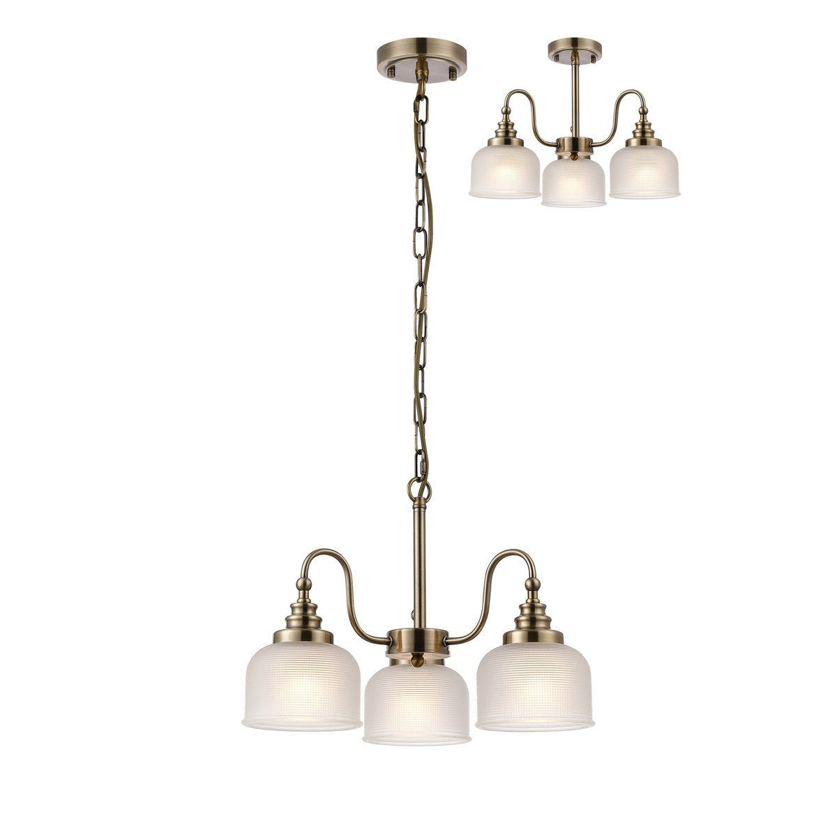 Regent Lourdes 3 Light Semi Flush Pendant 470mm - Antique Brass / Frosted