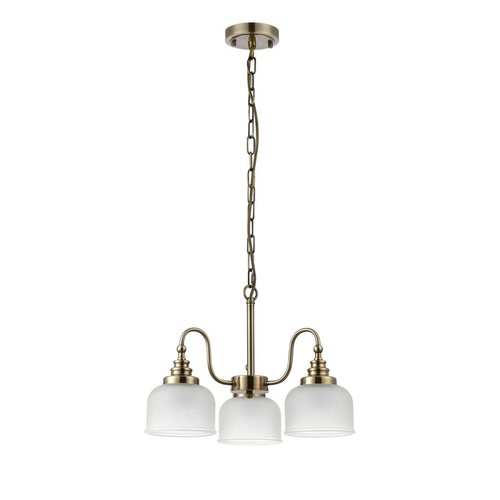 Regent Lourdes 3 Light Semi Flush Pendant 470mm - Antique Brass / Frosted