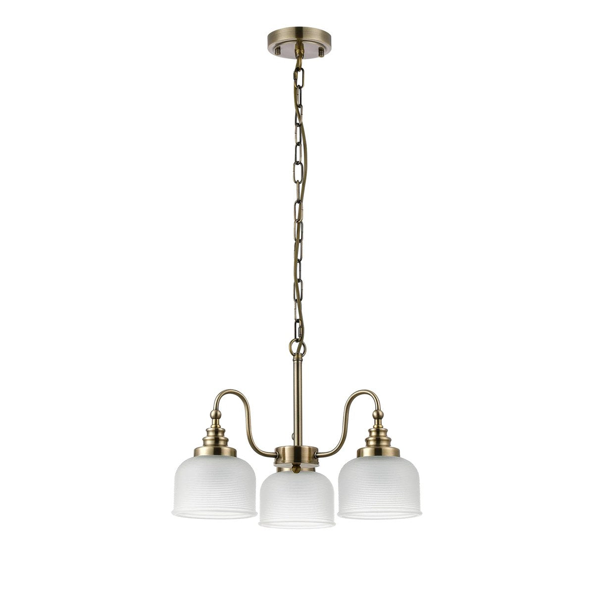 Regent Lourdes 3 Light Semi Flush Pendant 470mm - Antique Brass / Frosted