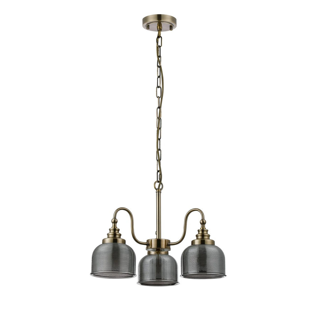 Regent Lourdes 3 Light Semi Flush Pendant 470mm - Antique Brass / Smoke