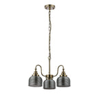 Regent Lourdes 3 Light Semi Flush Pendant 470mm - Antique Brass / Smoke