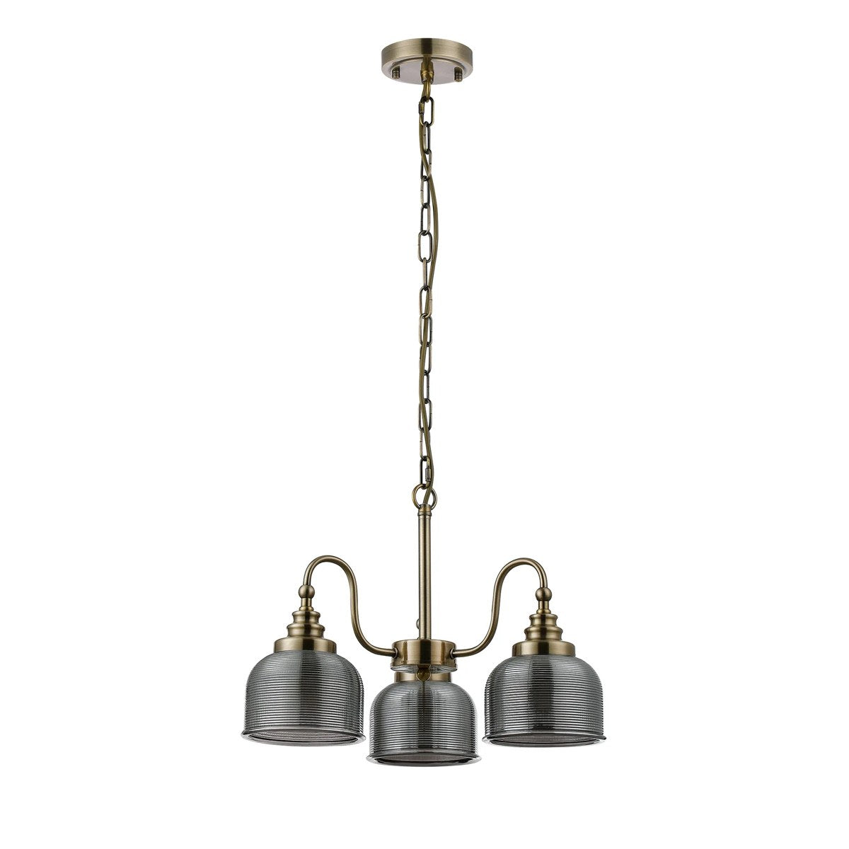 Regent Lourdes 3 Light Semi Flush Pendant 470mm - Antique Brass / Smoke