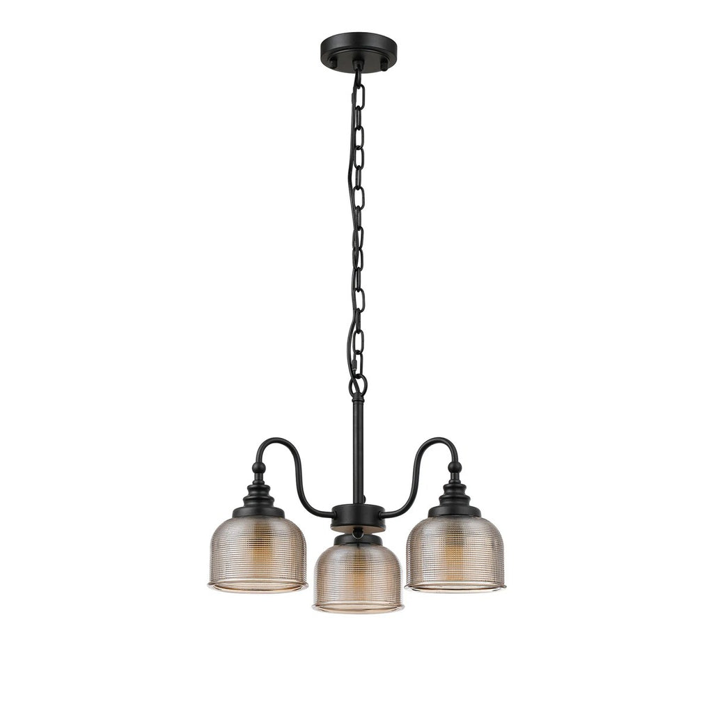 Regent Lourdes 3 Light Semi Flush Pendant 470mm - Satin Black / Amber