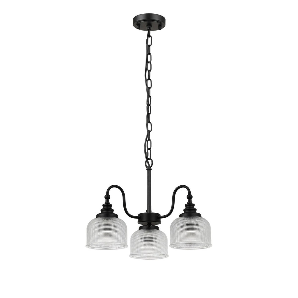 Regent Lourdes 3 Light Semi Flush Pendant 470mm - Satin Black / Clear