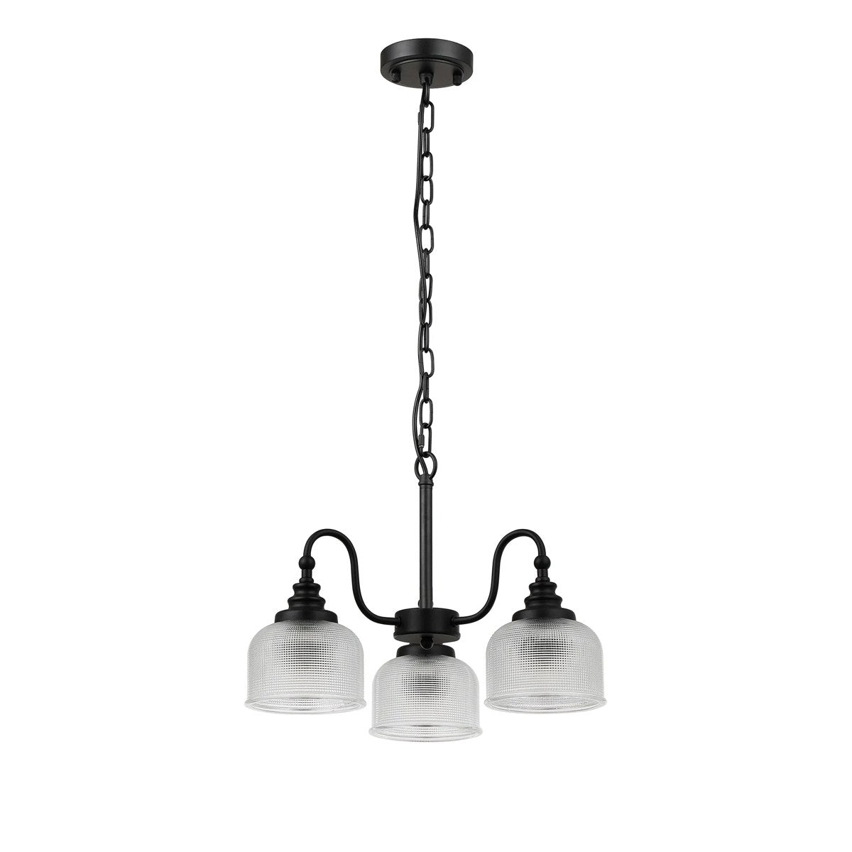 Regent Lourdes 3 Light Semi Flush Pendant 470mm - Satin Black / Clear