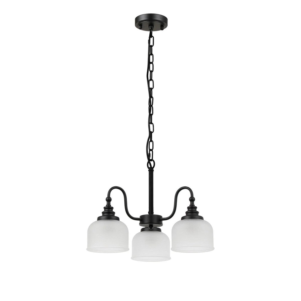Regent Lourdes 3 Light Semi Flush Pendant 470mm - Satin Black / Frosted