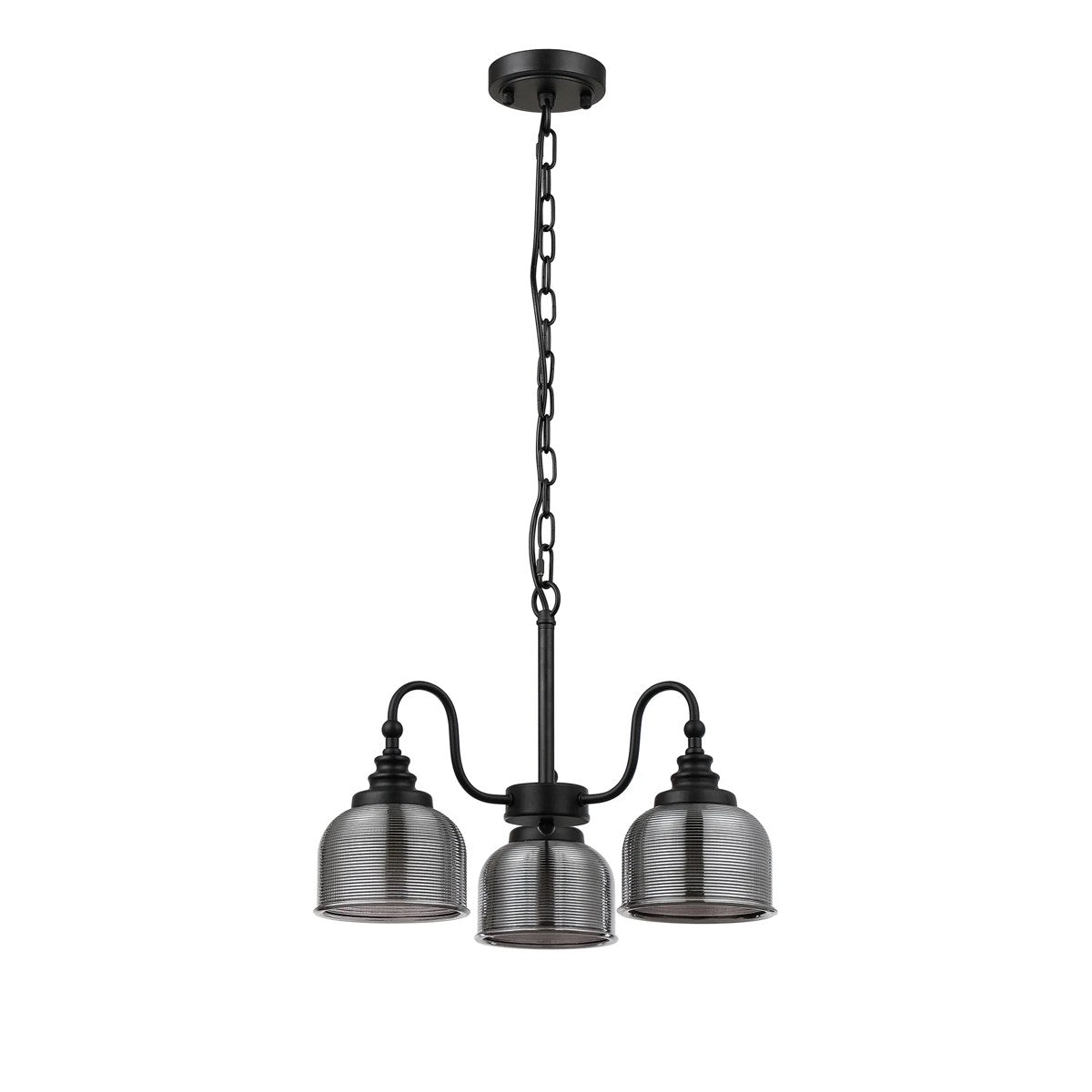 Regent Lourdes 3 Light Semi Flush Pendant 470mm - Satin Black / Smoke