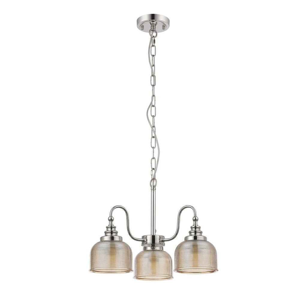 Regent Lourdes 3 Light Semi Flush Pendant 470mm - Polished Nickel / Amber