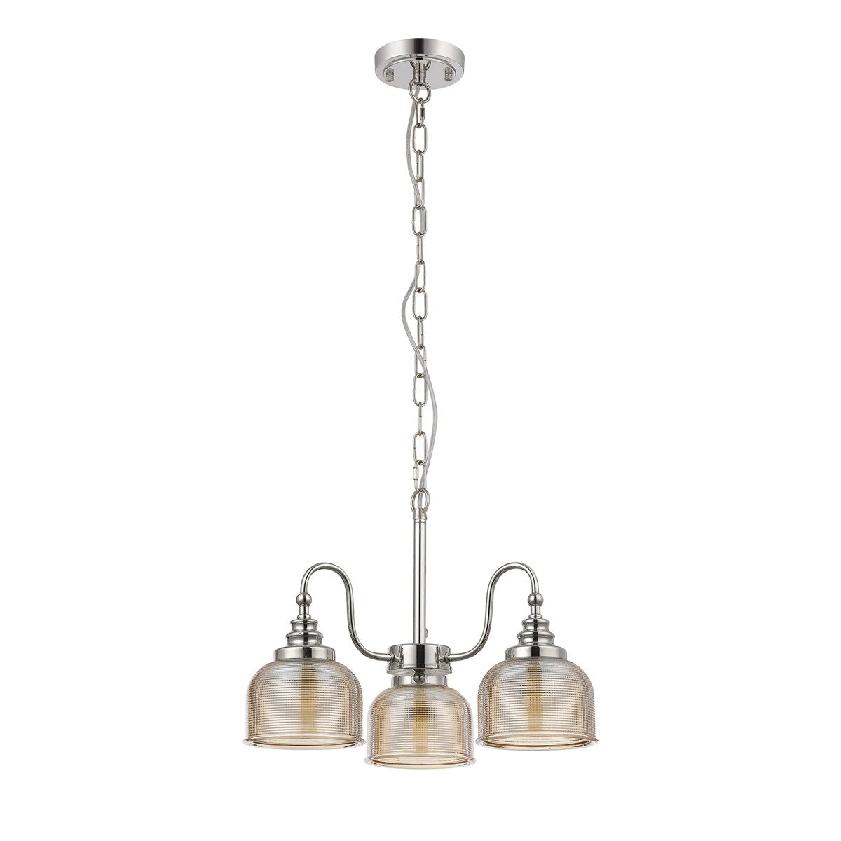 Regent Lourdes 3 Light Semi Flush Pendant 470mm - Polished Nickel / Amber