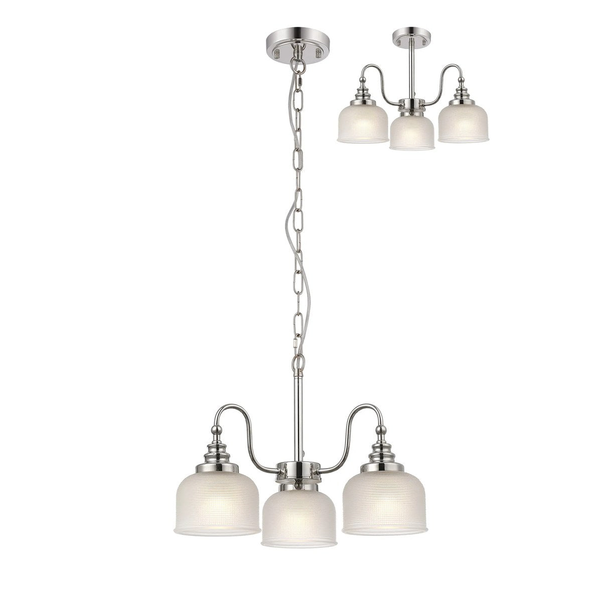 Regent Lourdes 3 Light Semi Flush Pendant 470mm - Polished Nickel / Frosted