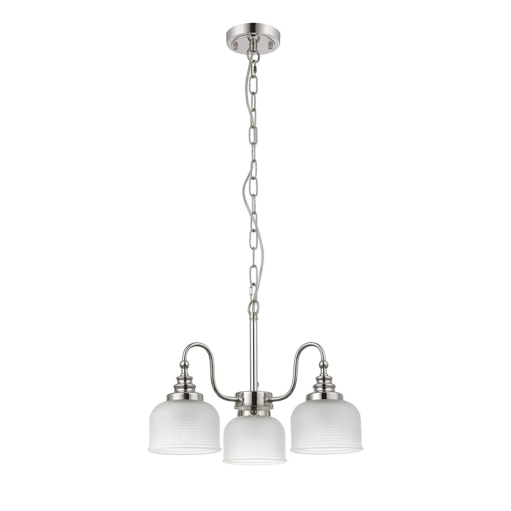 Regent Lourdes 3 Light Semi Flush Pendant 470mm - Polished Nickel / Frosted