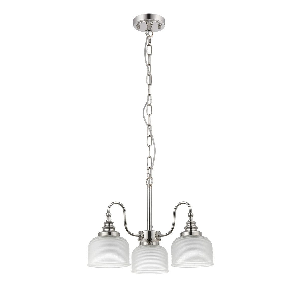 Regent Lourdes 3 Light Semi Flush Pendant 470mm - Polished Nickel / Frosted