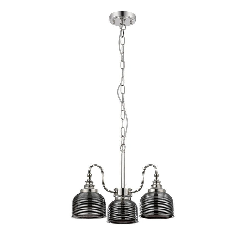 Regent Lourdes 3 Light Semi Flush Pendant 470mm - Polished Nickel / Smoke