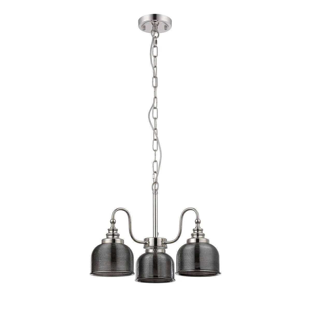 Regent Lourdes 3 Light Semi Flush Pendant 470mm - Polished Nickel / Smoke