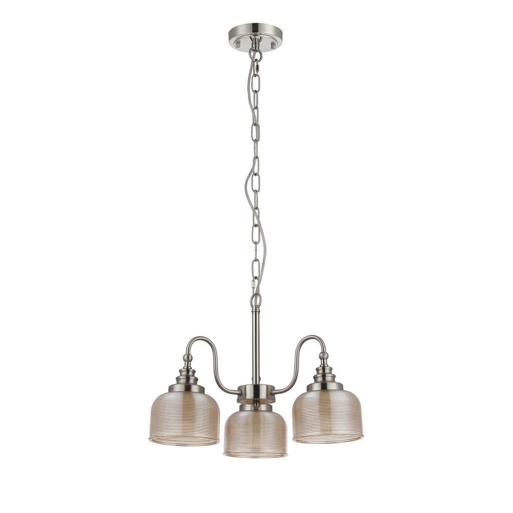 Regent Lourdes 3 Light Semi Flush Pendant 470mm - Satin Nickel / Amber