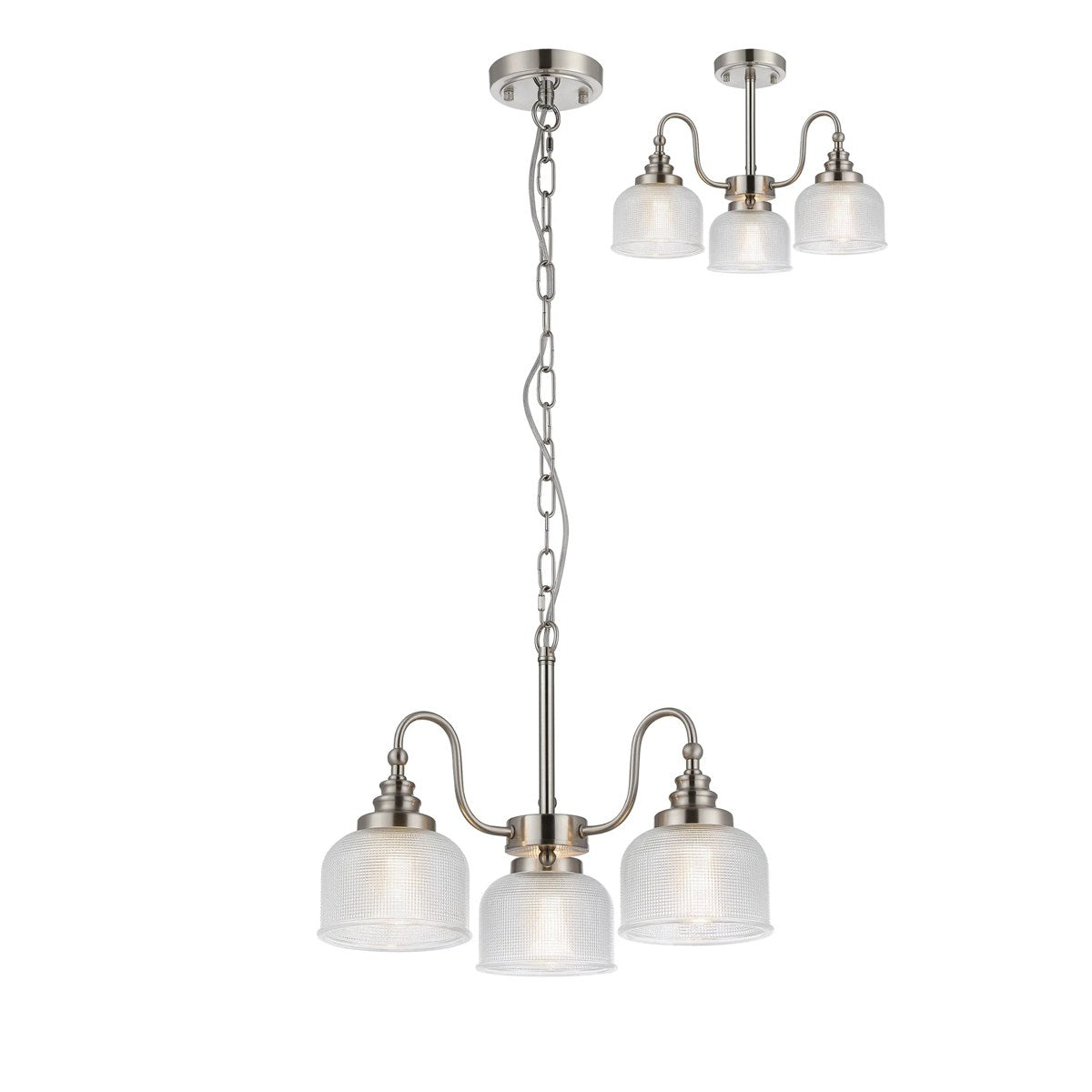 Regent Lourdes 3 Light Semi Flush Pendant 470mm - Satin Nickel / Clear