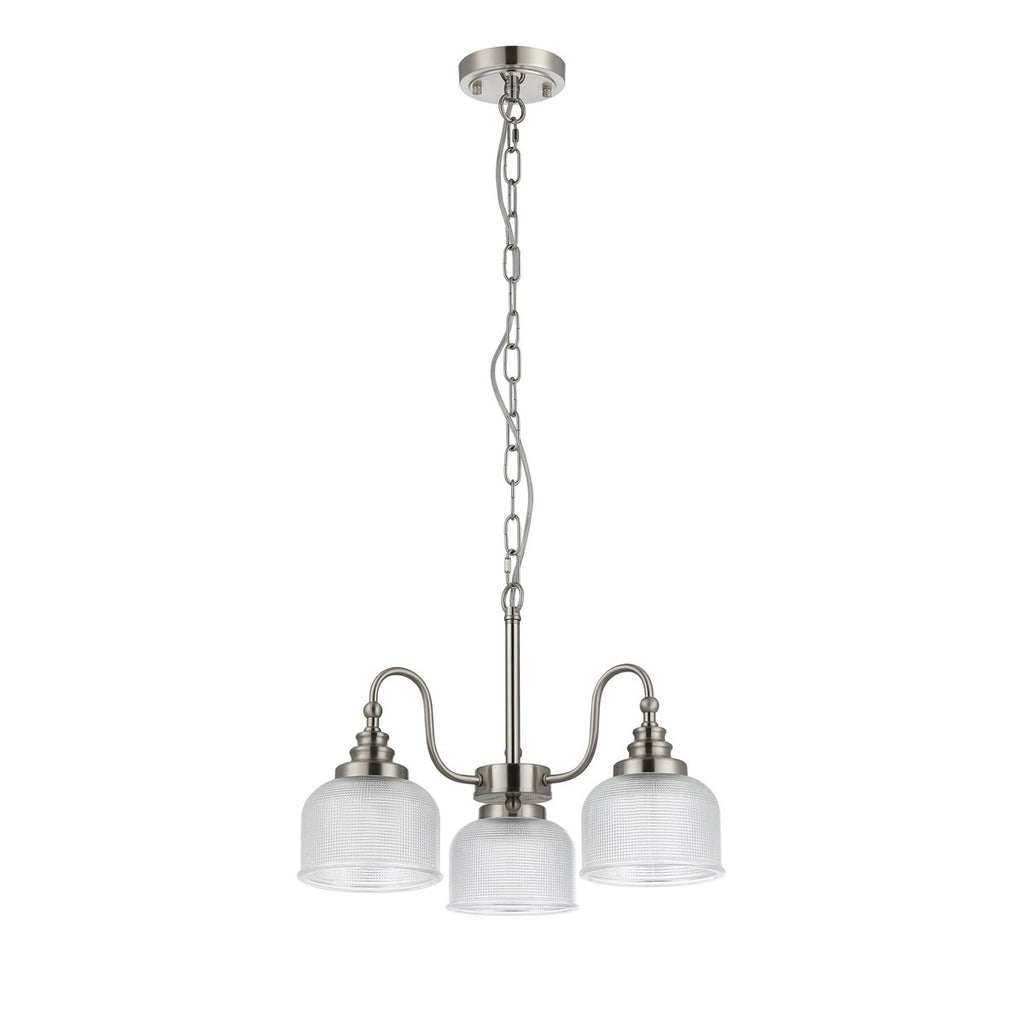 Regent Lourdes 3 Light Semi Flush Pendant 470mm - Satin Nickel / Clear