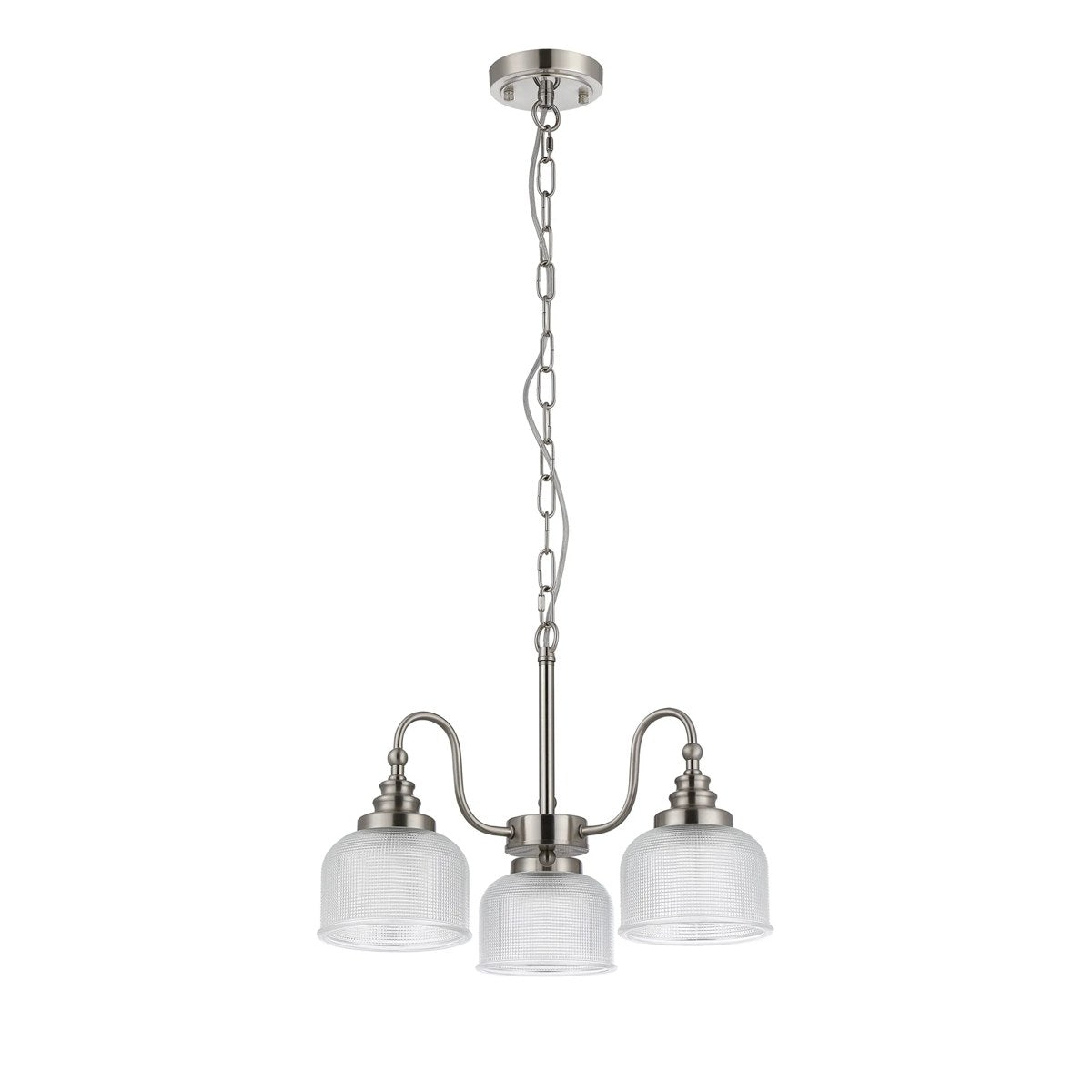 Regent Lourdes 3 Light Semi Flush Pendant 470mm - Satin Nickel / Clear