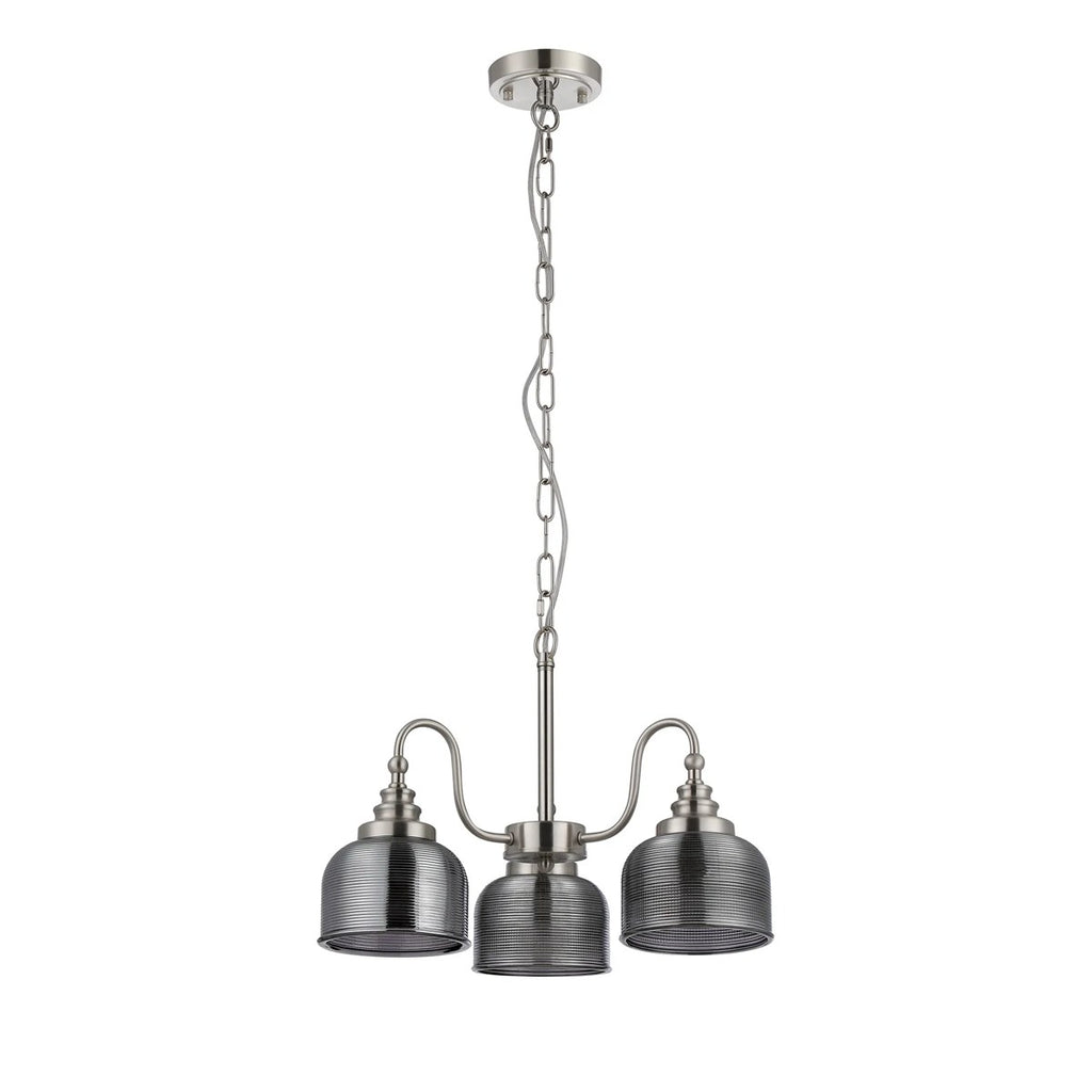 Regent Lourdes 3 Light Semi Flush Pendant 470mm - Satin Nickel / Smoke