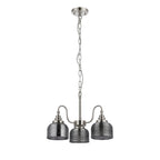 Regent Lourdes 3 Light Semi Flush Pendant 470mm - Satin Nickel / Smoke