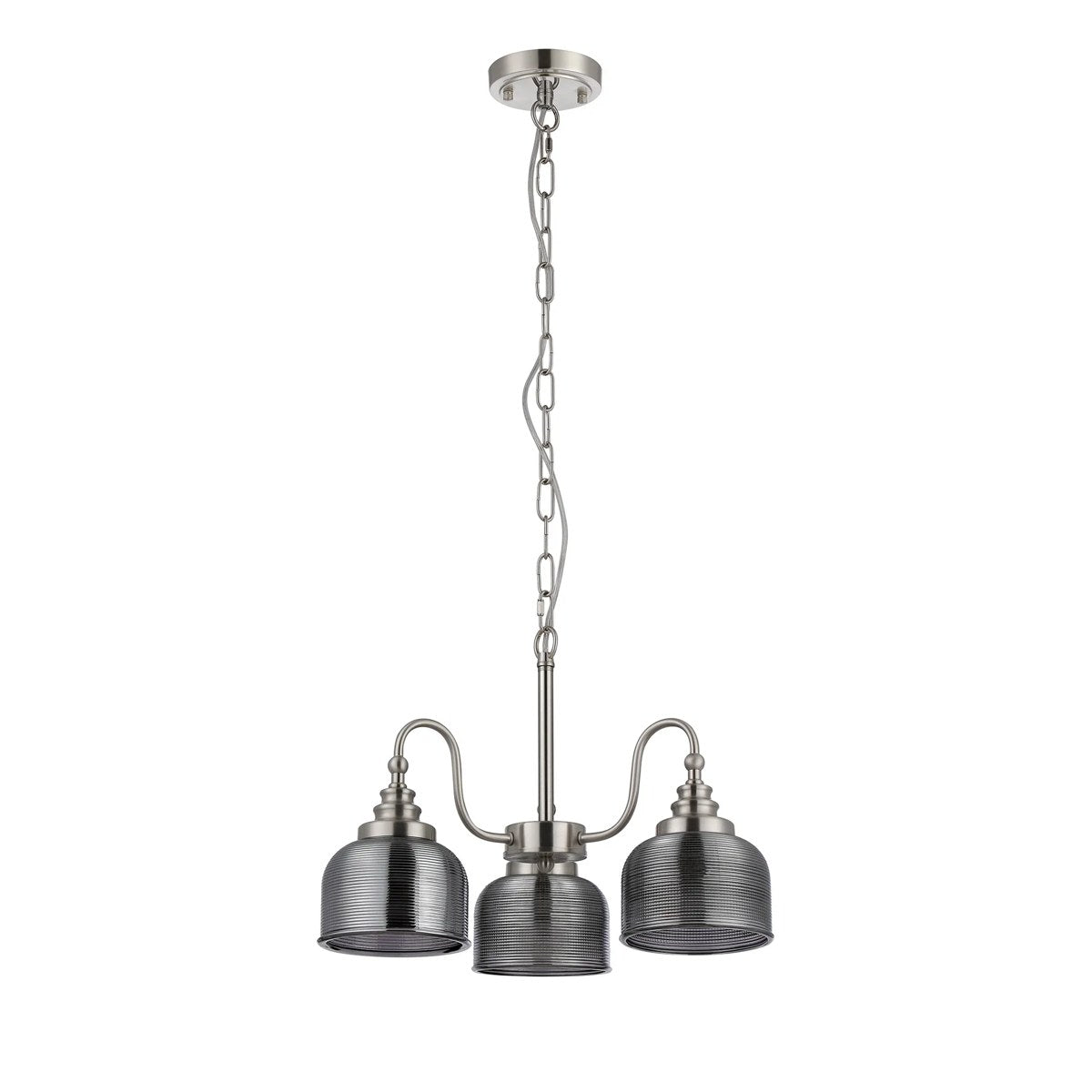 Regent Lourdes 3 Light Semi Flush Pendant 470mm - Satin Nickel / Smoke