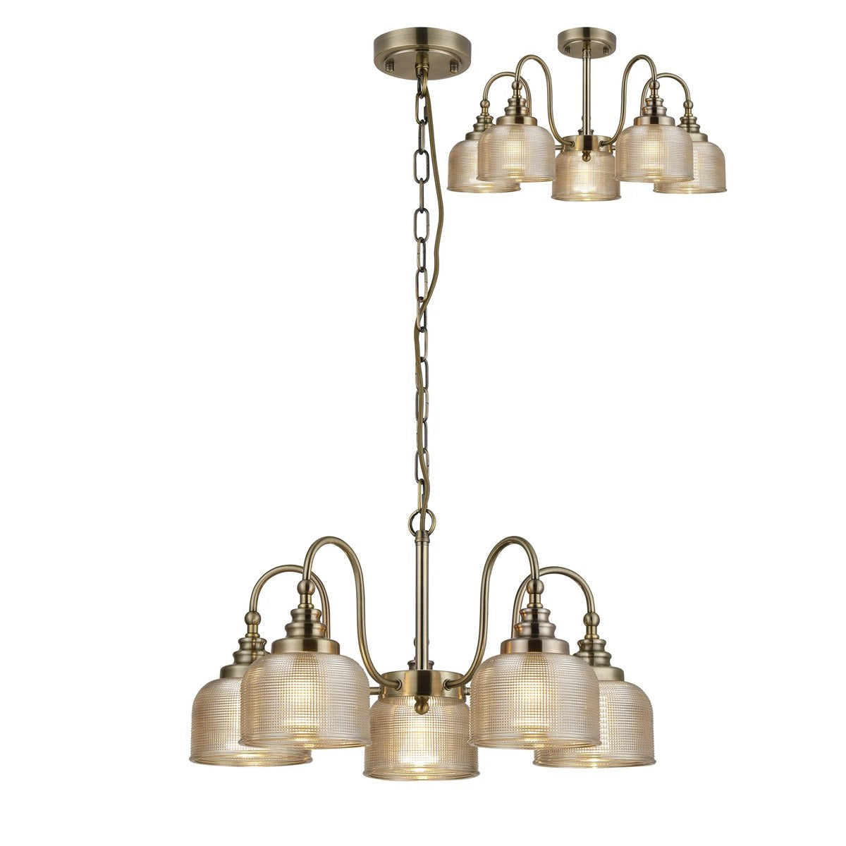 Regent Lourdes 5 Light 570mm Semi Flush Pendant Light - Antique Brass / Amber