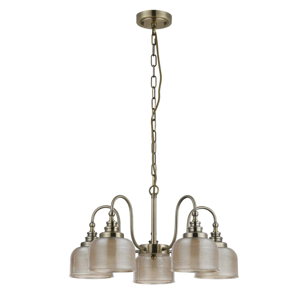 Regent Lourdes 5 Light 570mm Semi Flush Pendant Light - Antique Brass / Amber