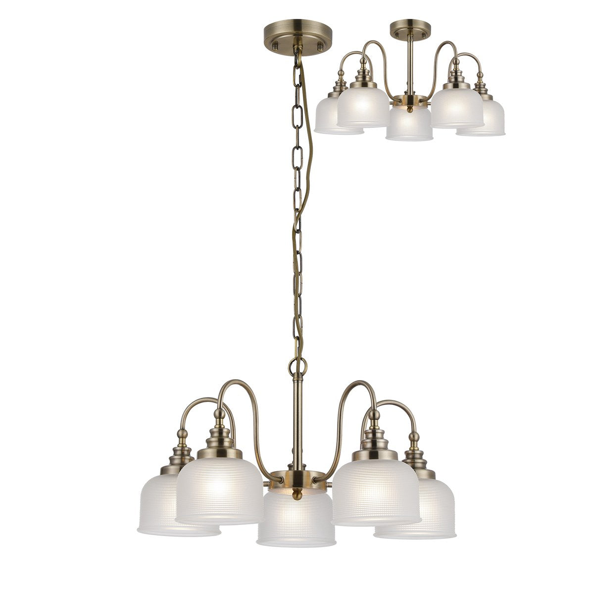 Regent Lourdes 5 Light 570mm Semi Flush Pendant Light - Antique Brass / Frosted