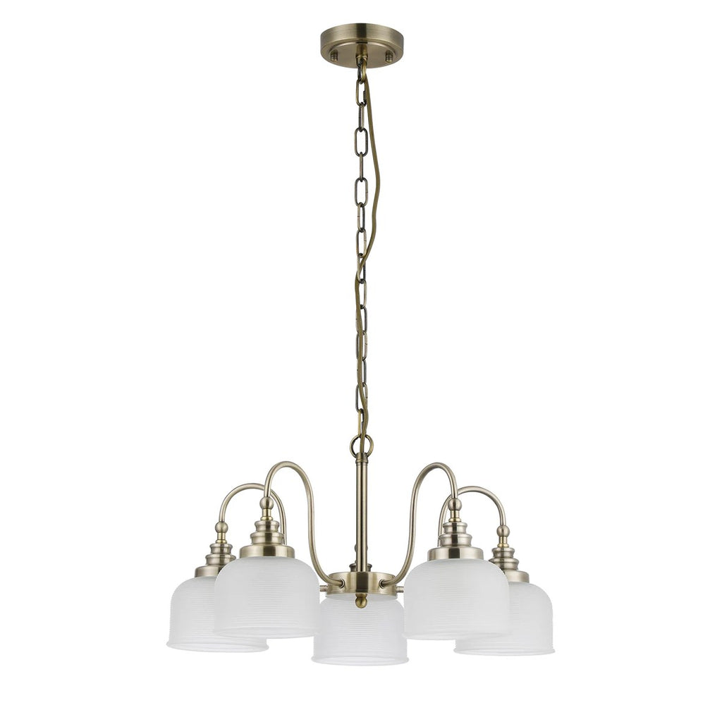 Regent Lourdes 5 Light 570mm Semi Flush Pendant Light - Antique Brass / Frosted