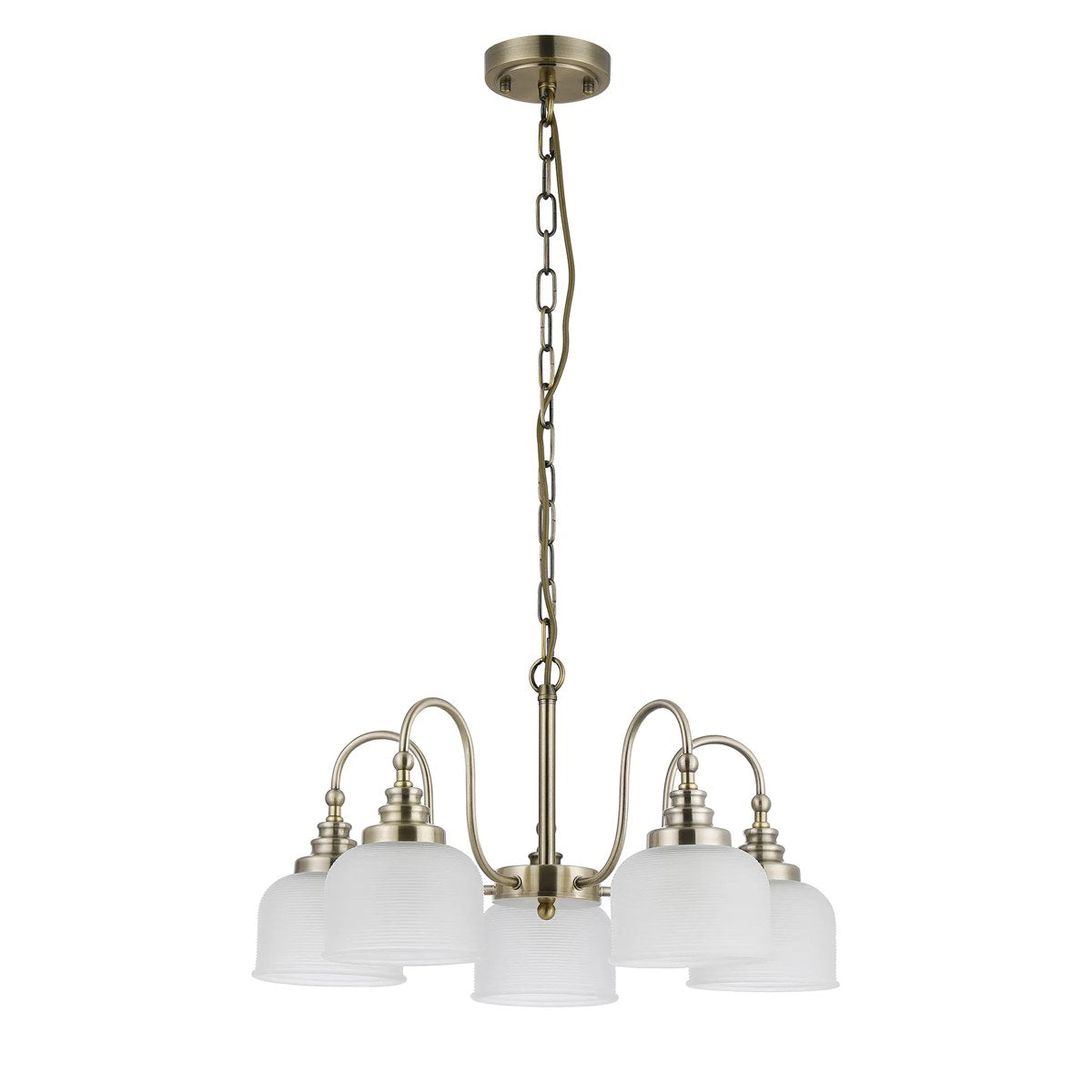 Regent Lourdes 5 Light 570mm Semi Flush Pendant Light - Antique Brass / Frosted