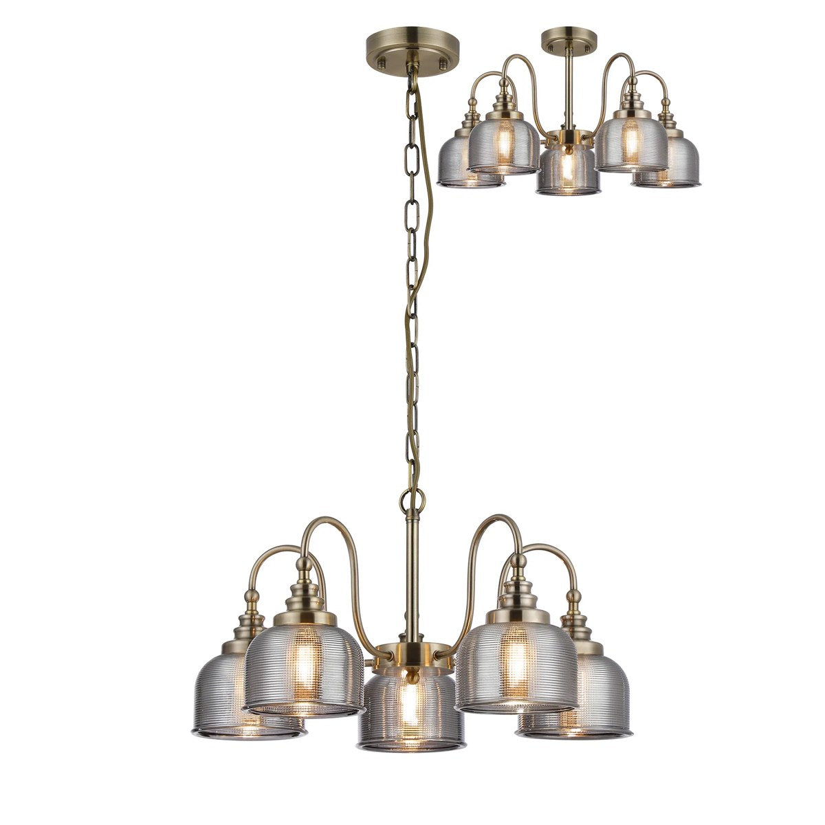 Regent Lourdes 5 Light 570mm Semi Flush Pendant Light - Antique Brass / Smoke