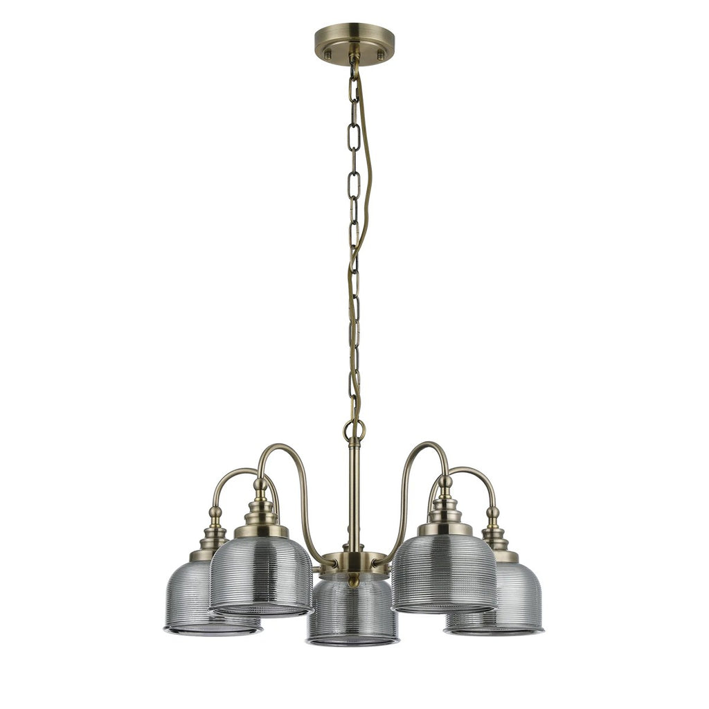 Regent Lourdes 5 Light 570mm Semi Flush Pendant Light - Antique Brass / Smoke