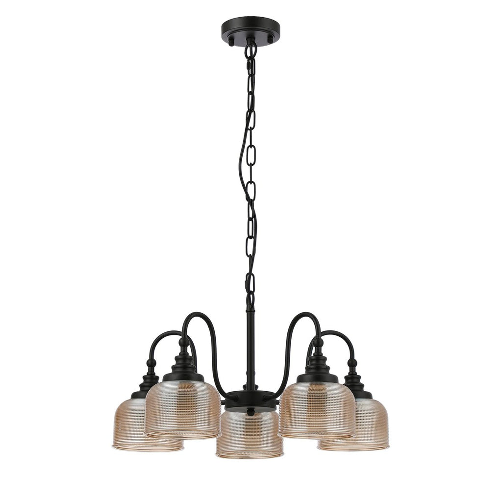 Regent Lourdes 5 Light 570mm Semi Flush Pendant Light - Satin Black / Amber