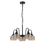 Regent Lourdes 5 Light 570mm Semi Flush Pendant Light - Satin Black / Amber