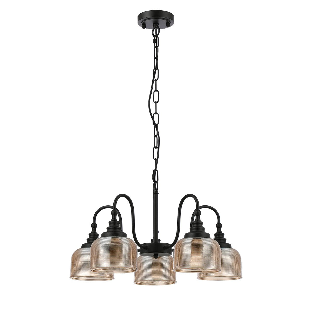 Regent Lourdes 5 Light 570mm Semi Flush Pendant Light - Satin Black / Amber