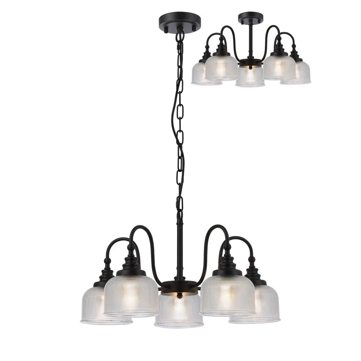Regent Lourdes 5 Light 570mm Semi Flush Pendant Light - Satin Black / Clear