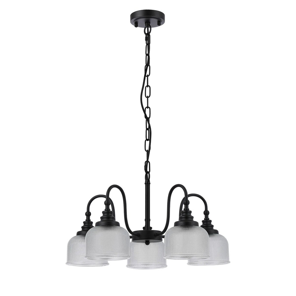 Regent Lourdes 5 Light 570mm Semi Flush Pendant Light - Satin Black / Clear