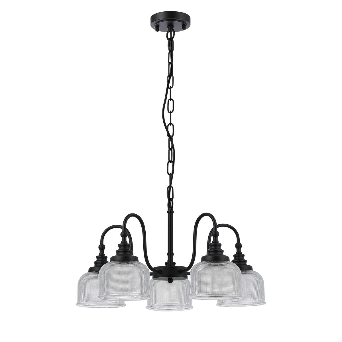 Regent Lourdes 5 Light 570mm Semi Flush Pendant Light - Satin Black / Clear